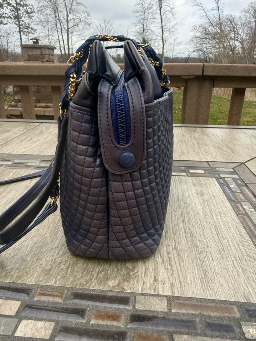 EUC Bally Vintage Soft quilted leather Navy Blue Gold Tassels shoulder Bag - Picture 9 of 15
